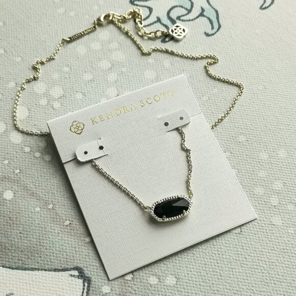 Kendra Scott Elisa Necklace | Black Opaque Glass Gold - Picture 1 of 3